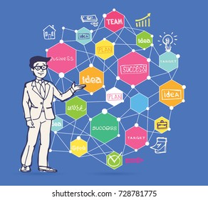 Drawing a line leading to the business success. Business vector concept illustration. Creating path to success.