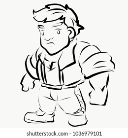 Drawing line man handsome on white background.