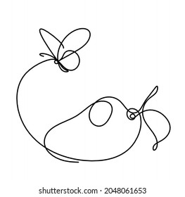 Dibujar línea de mango con mariposa en el fondo blanco. Vector