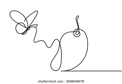 Drawing line mango with butterfly on the white background. Vector