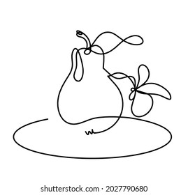 Drawing line pear with butterfly on the white background. Vector