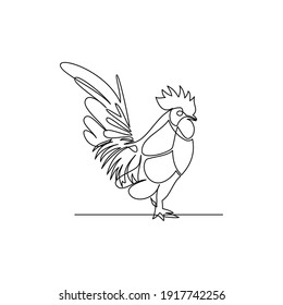 Drawing of a line of standing chicken animals. Line drawing of a standing chicken animal. Templates for your designs. Vector illustration