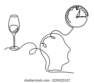 Drawing line wine with clock on the white background