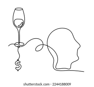 Drawing line wine with dollar on the white background