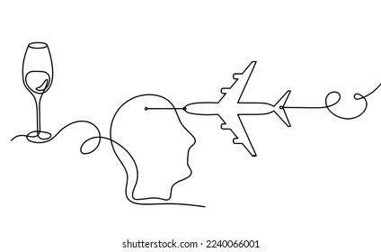 Drawing line wine with plane on the white background. Vector