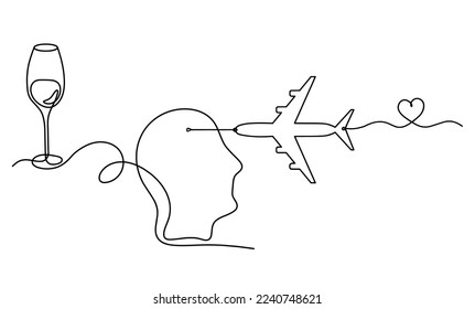 Drawing line wine with plane on the white background. Vector