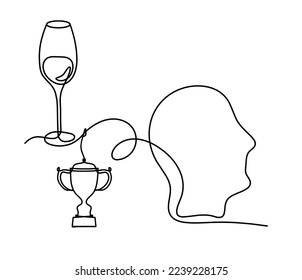 Drawing line wine with trophy on the white background. Vector