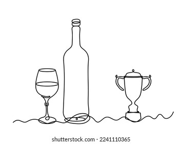 Drawing line wine with trophy on the white background. Vector