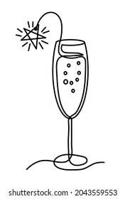 Drawing line wineglass of champagne on the white background. Vector