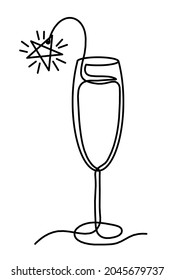Drawing line wineglass of champagne on the white background. Vector