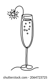 Drawing line wineglass of champagne on the white background. Vector