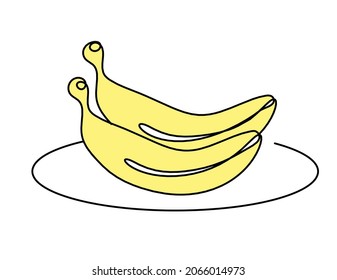 Drawing line yellow banana on the white background. Vector