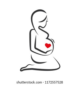 drawing linear beautiful pregnant woman vector illustration