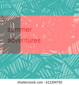 Ð�and drawing linear geometric composition on sea green background. summer adventures