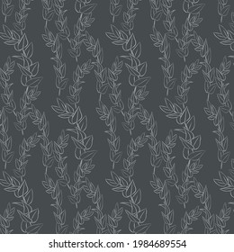 Drawing linear leave branches vector pattern on dark background. Pattern is on swatches panel