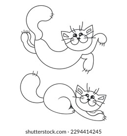 Drawing of linear two stretching cats. Coloring of the cats.  A cat bending in an arc. 