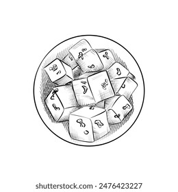 drawing lines. art line - blue cheese, herbs, feta in a dish. Vector