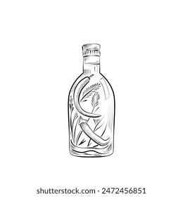 drawing lines. art line - a bottle with spices, oil, hot pepper.