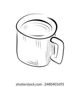 drawing lines. art line mug with coffee, tea, milk. Vector