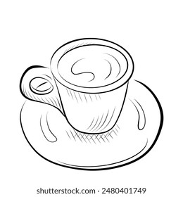 drawing lines. art line art line - mug with coffee, tea, milk, cappuccino.. Vector minimalistic design