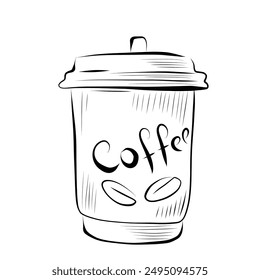 drawing lines. art line mug with coffee, tea, milk. Vector