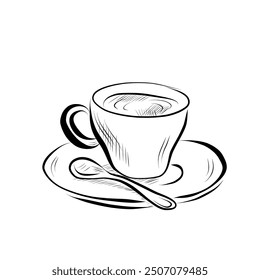 drawing lines. art line mug with coffee, tea, milk. Vector minimalistic design