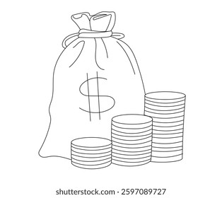 drawing lines of A Bag of Money and Coins