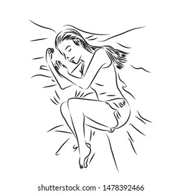 Drawing lines, women wearing shorts, lying in bed