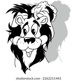 Drawing of a Lion with a Black Mane Washing with Shampoo - Cartoon Illustration Isolated on White Background, Vector