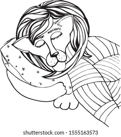 drawing of a lion, sleeping lion, children's illustration