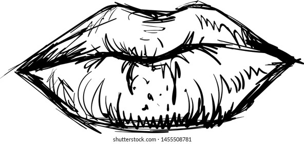 Drawing of lips, illustration, vector on white background.