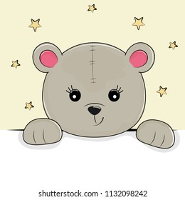 Drawing of a little cute bear on a yellow background. Kids graphics for t-shirts. Greeting card.