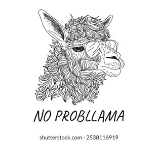 Drawing of a llama in black line. Simple style, vector art. Can be used for logos, symbols, icons, and tattoos.