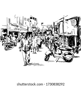 Drawing Of Local Market In India 