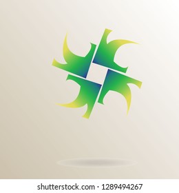 In the drawing a logo consisting of four arrows, gradients of green and yellow colors. Logo for a new company, institution, enterprise.