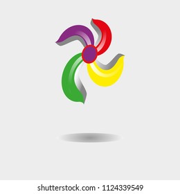 In the drawing, the logo is in the form of a flower of four petals of violet color. The logo is curved. The logo is bright with a shadow in the bottom.
