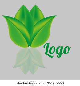 In the drawing a logo in the form of two leaves, leaves green with different shades of green and text. Logo for a new company, institution.