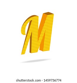 In the drawing, the logo is the letter M, the logo is 3D, the yellow color logo of the squares. Logo for a new company, institution, enterprise.