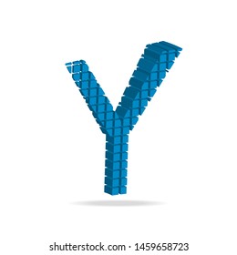 In the drawing, the logo is the letter Y, the logo is 3D, the logo is blue. Logo for a new company, institution, enterprise.