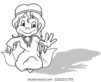 Drawing of a Long-haired Fairy in a Long Dress from Front View - Cartoon Illustration Isolated on White Background, Vector