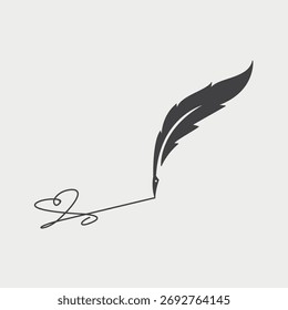 Drawing Love using a Feather Pen Design Concept. Vector Illustration.