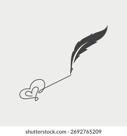 Drawing Love using a Feather Pen Design Concept. Vector Illustration.