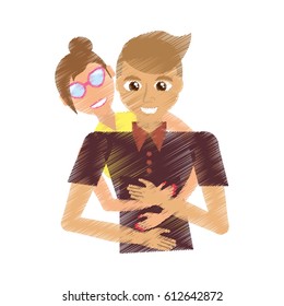 drawing loving couple hugging together