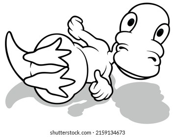 Drawing of a Lying Cute Dinosaur - Cartoon Illustration Isolated on White Background, Vector