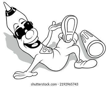 Dibujo de una Pluma de punta de felpudo con gafas de sol - Ilustración de dibujos animados aislada en fondo blanco, vector