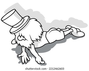 Drawing of a Lying Stick Figure with Hands Hanging Down - Cartoon Illustration Isolated on White Background, Vector