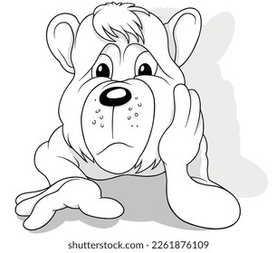 Drawing of a Lying Teddy Bear with its Head Supported - Cartoon Illustration Isolated on White Background, Vector