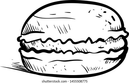 Dibujo de macaron, ilustración, vector sobre fondo blanco.