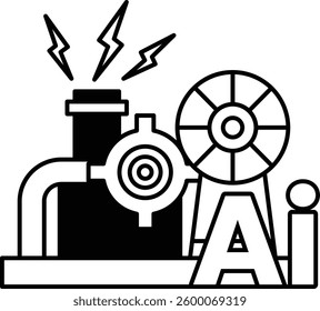 A drawing of a machine with the letters AI in the middle In black and white line style