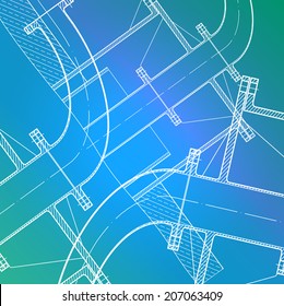drawing made with white lines on blue-turquoise background